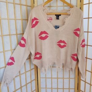 Just Polly crop oversized fit sweater with distressed raw edges Large